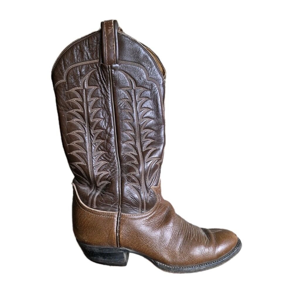 Vintage TONY LAMA Mens 7B (270) Western Boots 81240 Brown Leather Classic 1970s